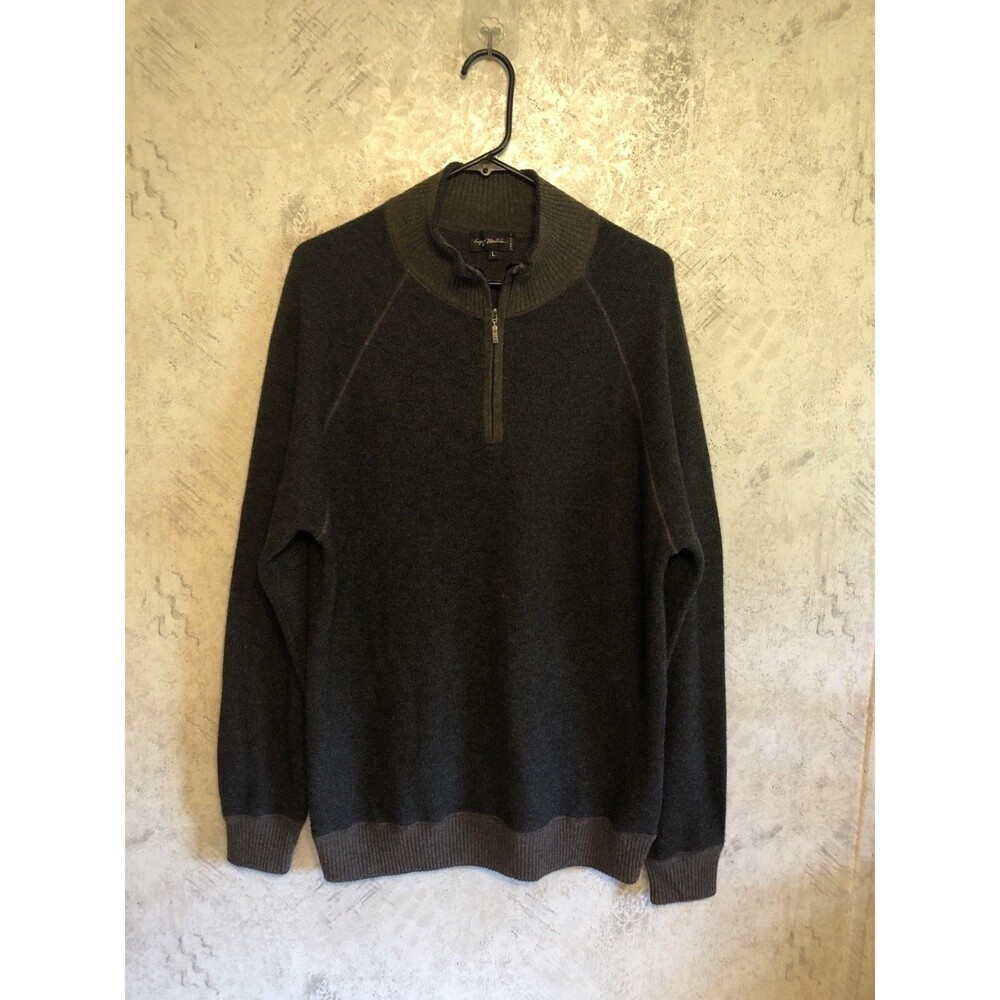 Enzo Mantovani Sweater Men L Brown Zip Wool Cashmere Blend Italy Luxury Knitwear